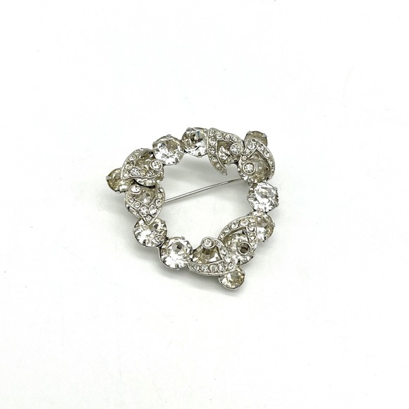 Eisenberg Rhinestone Brooch Round Wreath Pin Silver Tone Vintage Jewelry - Picture 1 of 5